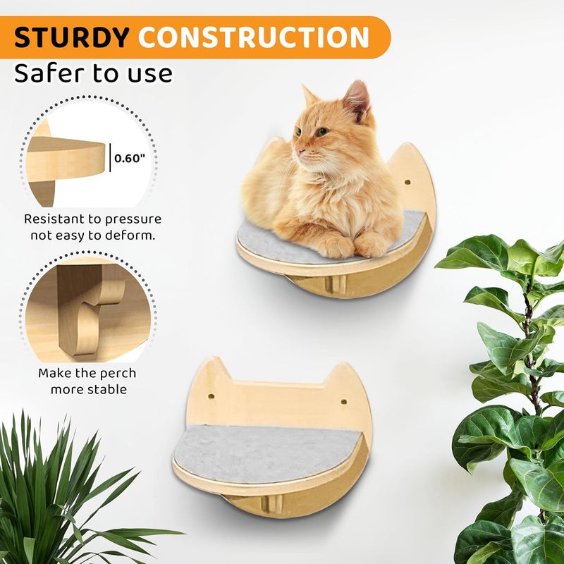 BUOGA Cat Wall Steps – 2-Pack Wood Wall Mounted Cat Shelves & Floating Cat Stairs, Space-Saving Climbing Furniture for Large Cats - Image 2